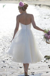 Ivory Lace A-line Tea-length Short Wedding Dresses, Bridal Gown